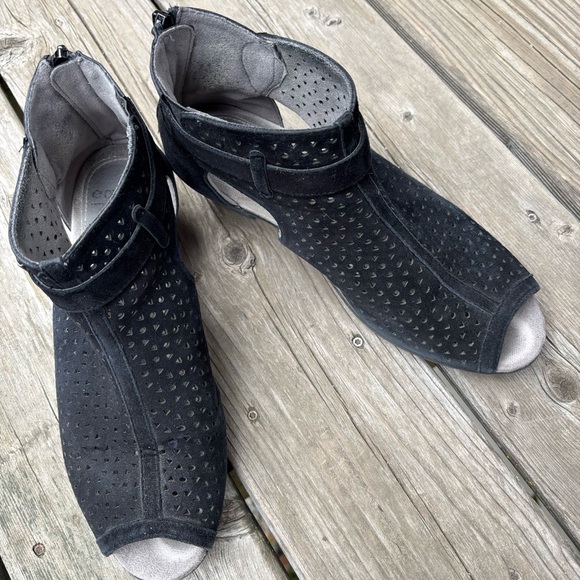 Earth Marietta Seren Black Cutout Peep-Toe Suede Ankle Boots - Women - Picture 4 of 5